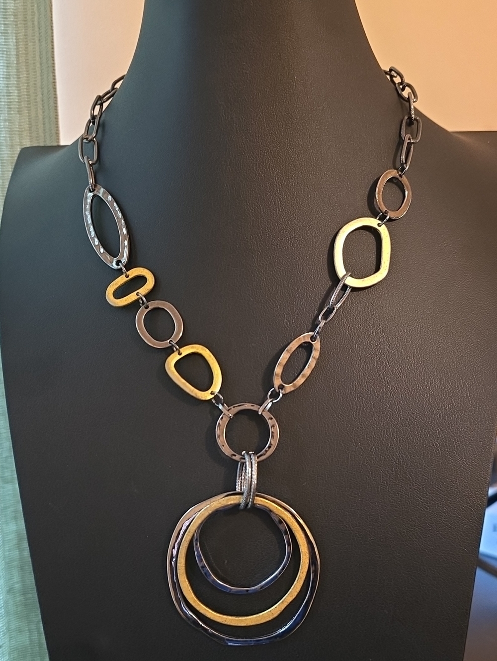 Contemporary Two-Tone Mixed Metal Pendant Necklace - Yellow and Gunmetal